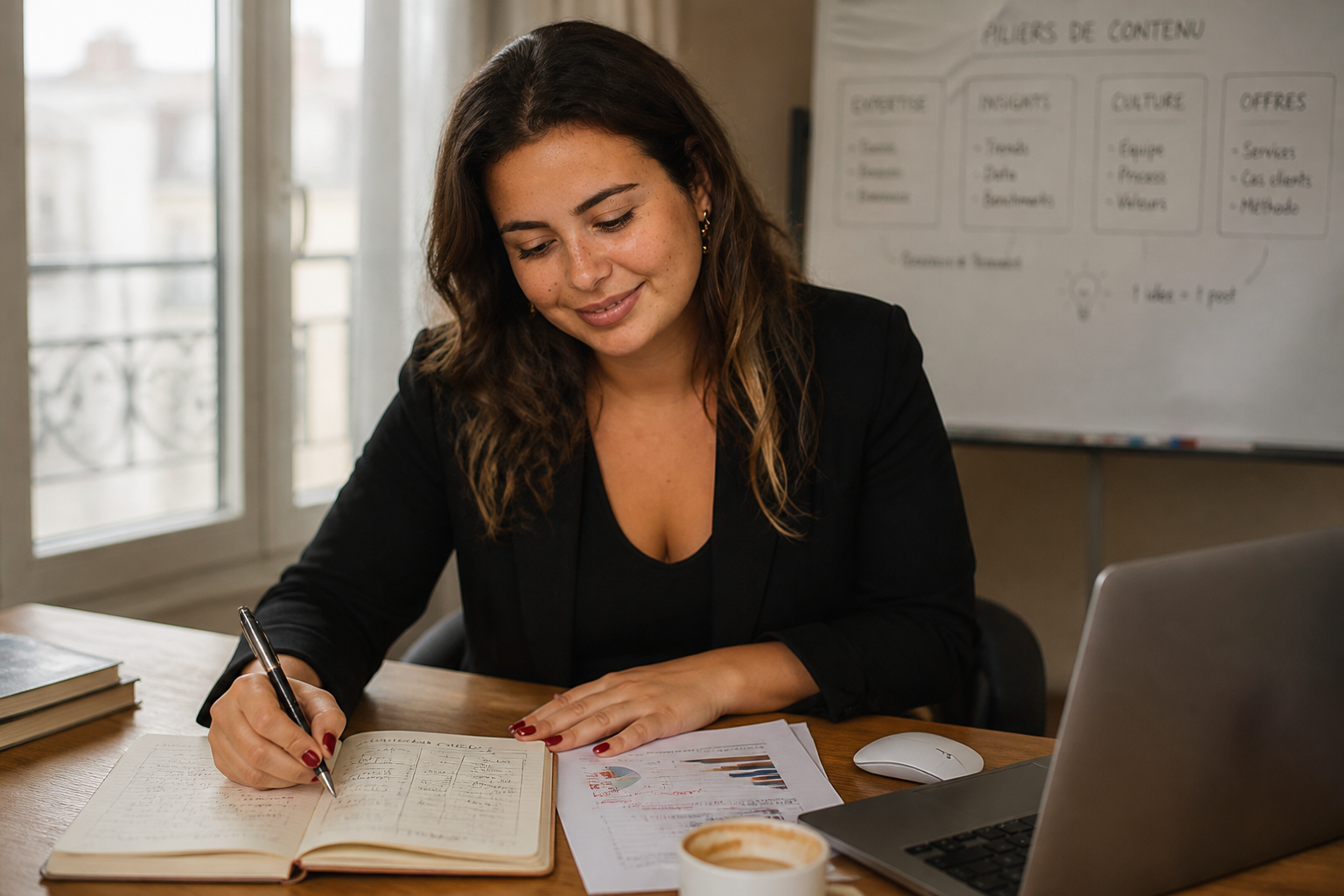 Emeline Desert-Bensaïd au travail sur sa stratégie LinkedIn