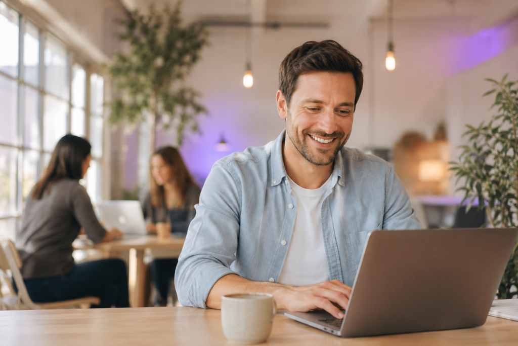 Indépendant ou freelance en espace de coworking finançant sa formation